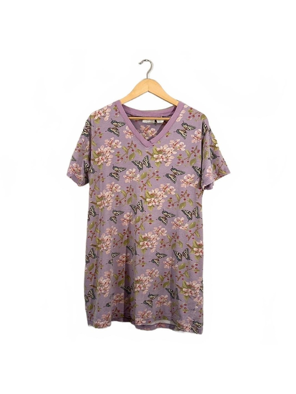 Y2K Purple Floral Butterfly Pattern Cotton Sleep Shirt 2000’s Comfy Lounge